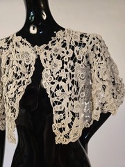 EXCEPTIONAL EDWARDIAN HAND MADE GROS POINT DE VENISE LACE JACKET W BELL SLEEVES