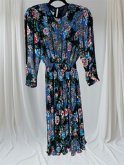 VTG 1980s Diane Freis Colorful Maxi Dress Pleated Georgette Romantic BEADED PXS