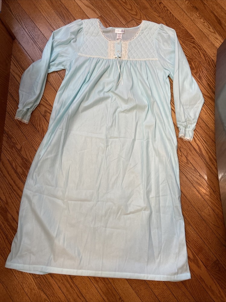 Vintage New Without Tags Fundamentals Sears Sz M Medium Aqua Flannel Nightgown