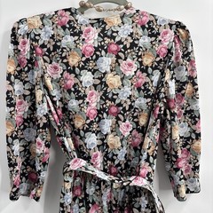 Tabby of California Dress S 80’s Vtg Floral Cottagecore Belted Shoulder Pads