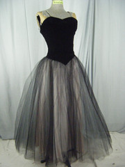 Vtg 50s Black Velvet Strapless Tulle Party Dress-Bust 30/3XS-2XS, AS-IS