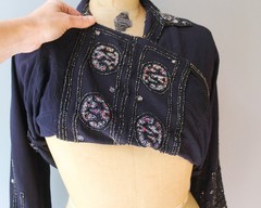 Antique 1920s Art Deco Heavily Beaded Blouse Navy Blue 20s Women’s Top M L