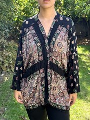 Platinum By Dorothy Schoelen O/S Boho Open Front Jacket Floral Art To Wear