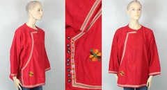 Antique Vtg Linen Hmong Tribal Ethnic Handmade Embroidered Wrap Coat Jacket L/XL