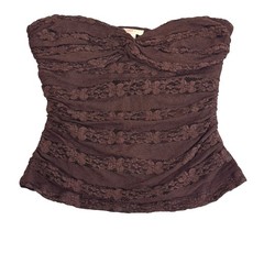 Vintage Candies Tube Top XL Y2K Fairycore Lace Ruched Sweetheart Chocolate Brown