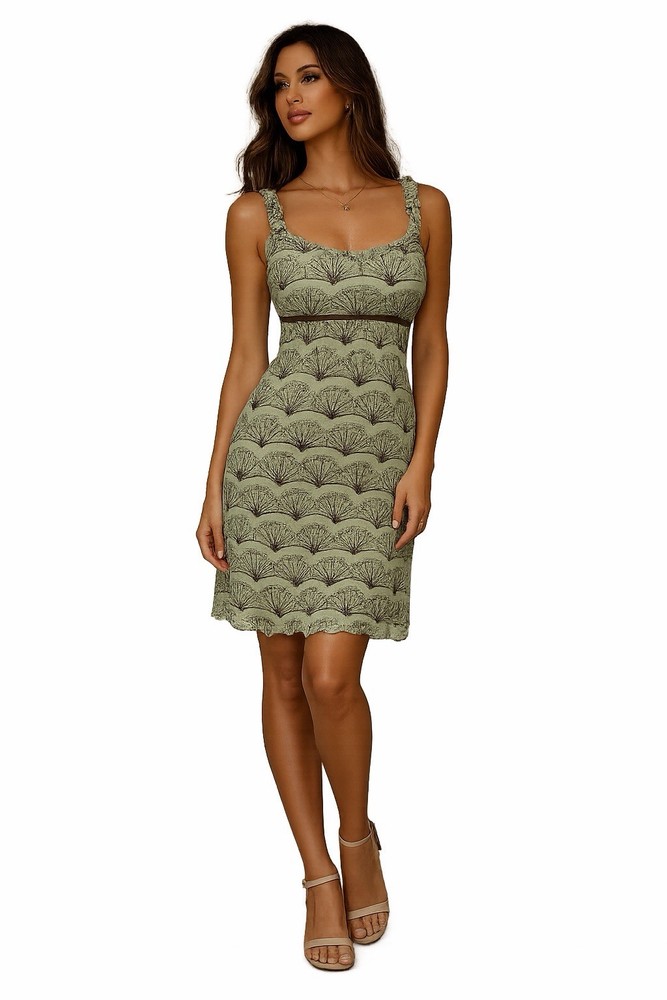 Diodore x Anthropologie Green Mai Ogi Mini Dress Size S 100% silk boho ethereal