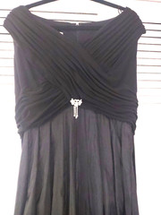 VTG Patra 14P Black Taffeta Skirt Jersey Top A-Line Long 55″ Dress Removable Pin