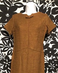 1960s Mad Men Brown Copper Knubby Maggi Stover Dress 34B