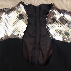 Vintage Taurus Nites Sequined Cap Sleeves Fitted Black Cocktail Midi Dress 10