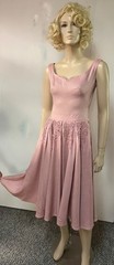 Vintage 1950s Beaded Hips Side Zipper Dusty Rose Faille Cocktail Dress Bust 34