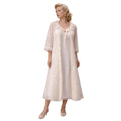 VTG 50s Odette Barsa Peignoir Set Ivory Lace Robe Nightgown Bridal M/L NWOT