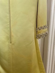 Vintage 1960’s Yellow Satin Cocktail Dress Rhinestone Trim Size 8 10 Glamourous