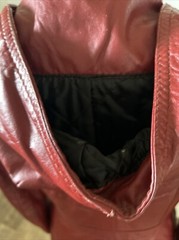 Vintage 1970’s Argentine Burgundy Leather Coat W/ Hood And Quilted Lining 13/14
