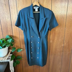 Vintage La Belle Plaid Blazer Dress Double Breasted Blue Green Size 11/12 USA