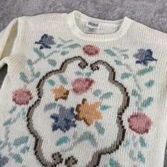 Vintage Grandma Sweater Womens Large 90s Knit Floral Cottage Partners Mervyns