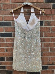 Vintage Cache 100% Silk XS 4 Beaded Halter Dress. Prom, Formal.