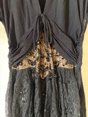 Vintage 1940s Black V-neck Sequin Lace Cap Sleeve Evening Gown – size small