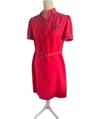 Vintage Red Black Dress Medium Thin belted neck Tie pocket Schrader With Belt