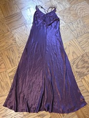 Vtg MFlora Nikrooz Bordeaux Satin Maxi Slip Dress