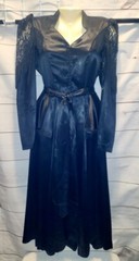 VTG Panhandle Slim Dress Lace Peplum Waist Country Western Fringe Sleeve Satin