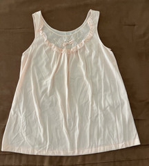 LORRAINE Peach Sleeveless Embroidered Floral Lace Neck Nightie Nightgown S VTG