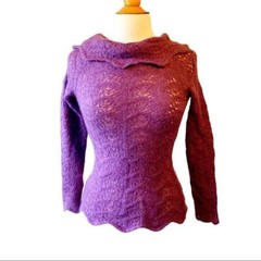 Vintage Purple Wool Mohair Cowl Neck Scalloped Ann Taylor Sweater – Small