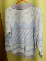 Vintage Adele Collared Knit Sweater Baby Blue Gray Geometric Shapes P2P 23 In