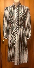 Vintage 80s Size 4 Long Sleeve Shirt Dress Schrader Sport Petites White Blue Red