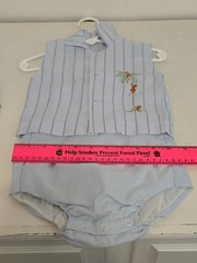 Infant Boy 60s/70s 2 Pc Striped Romper Set With Monkeys (Measurements In Photos)