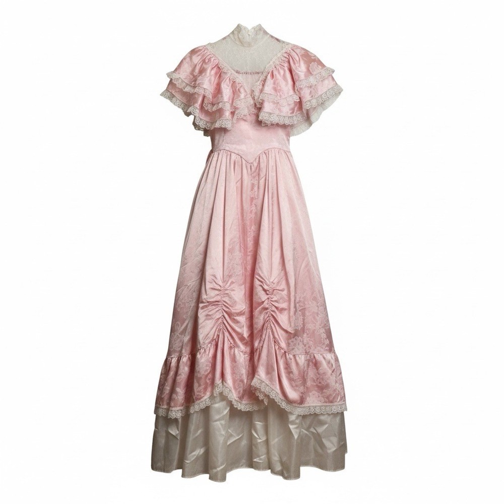 Gunne Sax Vintage Pink Princess Dress Small Lace Ruffle Southern Belle 80s Prom