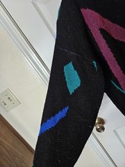 Vintage French Navy Multi Color Knit Ribbed Long Sleeve Sweater Size Large USA