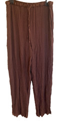 Vtg Amanda Smith 100% Silk Lounge Pants Size XL Textured Resort Wear Choc Brown