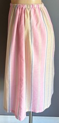 Vintage 1970 Skirt Elastic Waist Sze 16/18 Pastel Stripe Print Semi Sheer Fabric