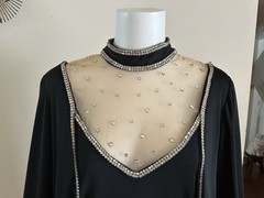 1970s Custom Opera Stage Recital Gown Costume Shoulder Cape Rhinestone Dress VTG