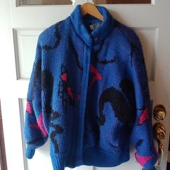 Vintage Rainbow Sweater Coat Jacket Colorblock 80s 90s Repair Vicky Stranger ST