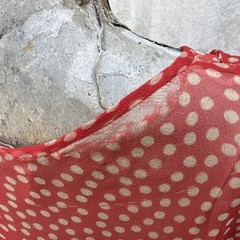 Antique 1920s Red Silk Chiffon Dress Polka Dot Asymmetrical Bow Marjone Vintage