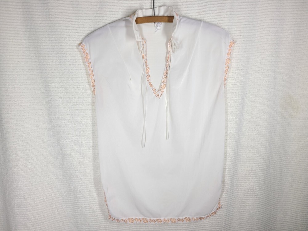 Vtg 60s Nylon Lingerie Top Gold Trim Thin Loop Bow High Collar Pinup S M B36 MCM