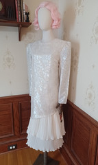 Vintage 1980s Patra Ltd. NWT Metallic Ivory 80s Does 20s Flapper Style Dress