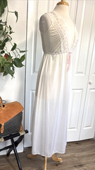 Vintage Gilead White Nylon Lace Nightgown Pink Ribbon Maxi USA Petite 70s