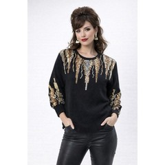 Vtg 80s 90s Silk Sweater Womens L Black Sequin Glam Bling Avant Garde Artsy