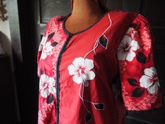 VTG 80s 90s Red White Black Floral Beach Hawaiian USA Made Muumuu Dress L