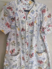 Vtg Fundamentals House Dress Coat Snap Front Pockets Multi Print ~ Size Medium