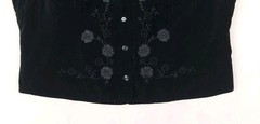 Vintage 80s Vest Womens XLarge 16/18 Black Velvet Floral Embroidery Whimsigoth