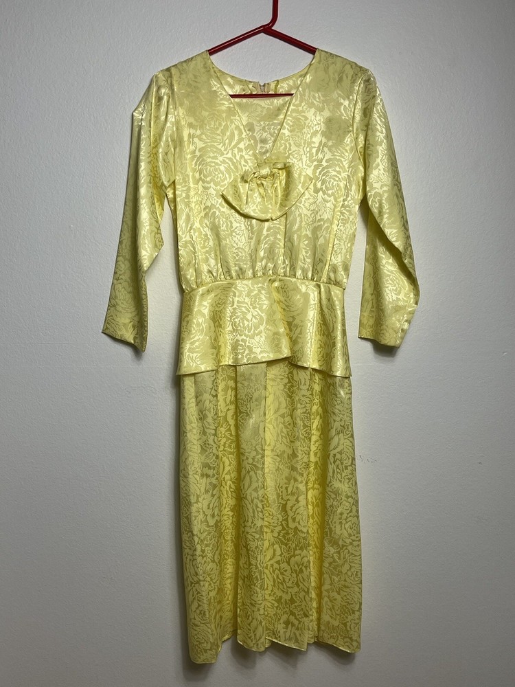 Vintage 1980s Peplum Dress Floral Design Slim Handmade Unsized MEASUREMENTS Desc