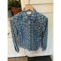 Vintage Wrangler Western Cowgirl Shirt Cool Blue Pearl Snap XXS