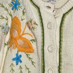 Vintage 1970s Embroidered Butterfly Floral Cardigan Boho Acrylic Cream Size Med