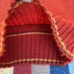 Vintage 1930s Red Wool Knit Sweater Yellow Stripe Checker Design Pull Over Top