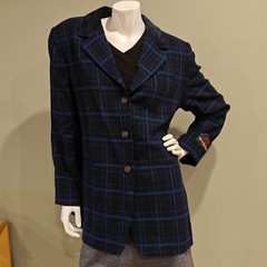 Vintage NOS Harve Benard Wool Jacket Blue And Black Plaid With Suede Collar 90s