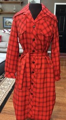 Vintage Red Black Plaid stripes Shirt Dress Polyester Knit Medium Large EUC