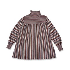 Great Times Women’s VTG 70s Striped Turtleneck Babydoll Swing Flare Sweater